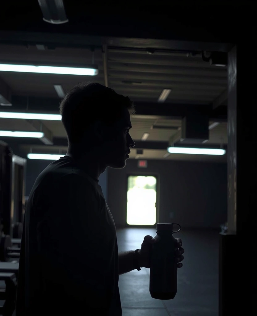 Atleta in pausa, riflessivo e determinato in palestra